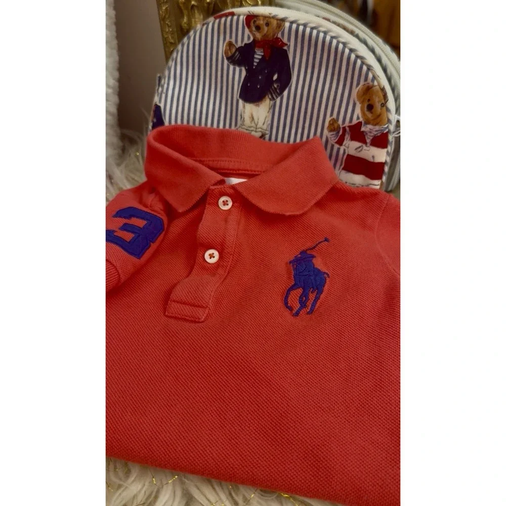 Ralph Lauren Baby Boys 9M Polo Shirt  Red/orange  Blue Big Pony Used